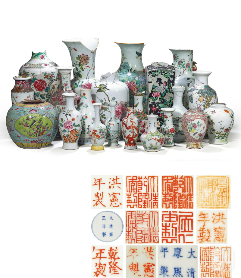 清代 粉彩花鸟纹瓶一组二十一件